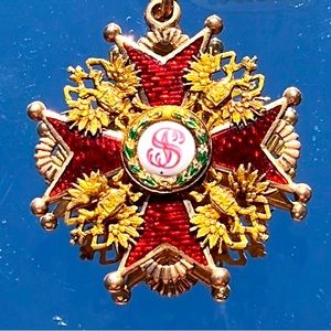 ANTIQUE 20thC RUSSIAN GOLD & ENAMEL 2ND CLASS ST.STANISLAUS MEDAL BADGE c.1900